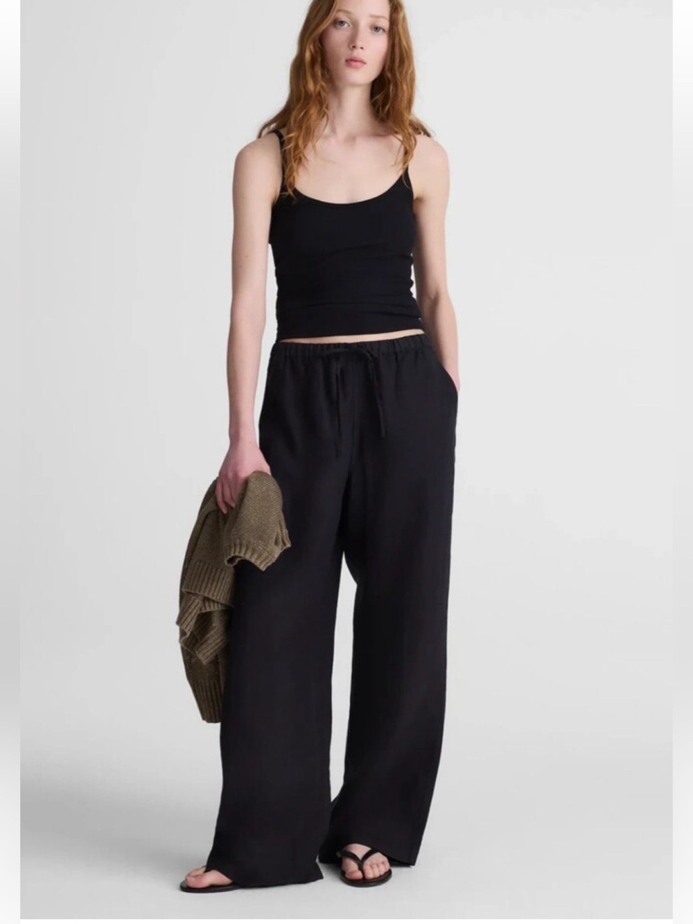 Madewell Linen Blend Pull On Straight Crop Pants Size S W/ Pockets